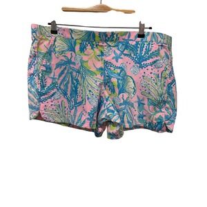 Lilly Pulitzer Callahan Pink Blue Coral Starfish Ocean Print Shorts Womens XL